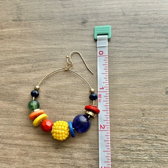Colorful Gold Multi Color Beaded Hoop Earrings-New - Picture 7 of 7